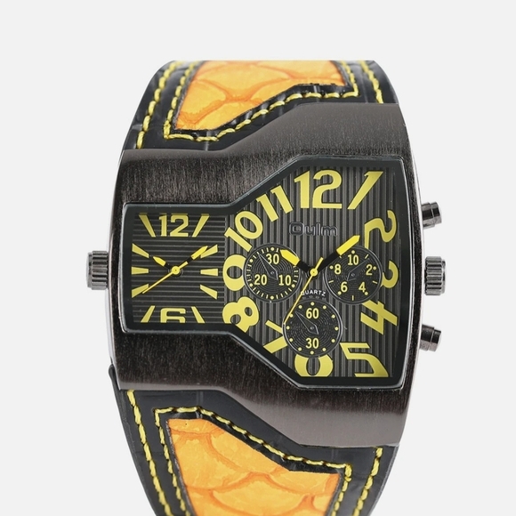 Oulm Dual Dial Black and Yellow Watch - Picture 1 of 3
